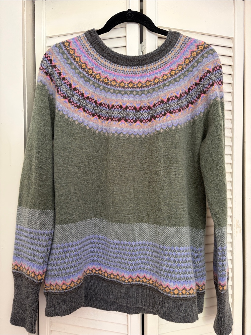 ERIBE Scotland Olive Green Fair Isle Crewneck wool and angora Sweater